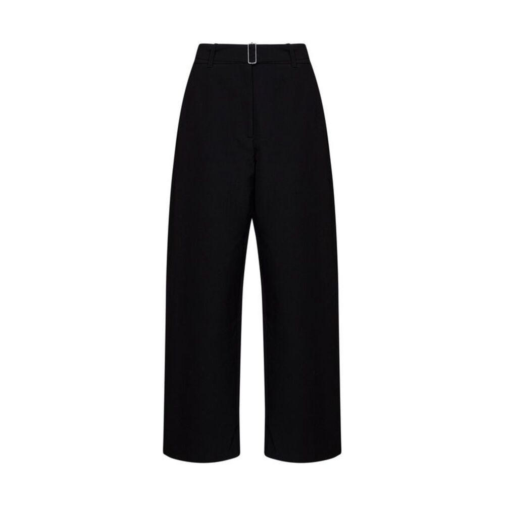 Studio Nicholson Women Black Wool-Blend Chatto Curved-Leg Belted Trousers